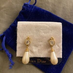 Christian Dior Pearl Drop Earrings with 14K gold posts